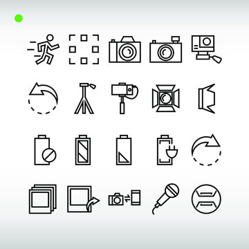 photography symbols icon set in outline style
