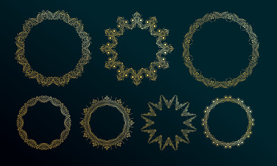 Abstract luxury gold circle frame in dark background. Suitable for invitation, congratulations and greeting cards, etc. Vector stock illustration.