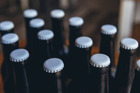 Close Up Of Beer Bottle Caps