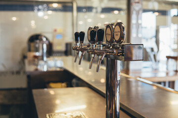 Industrial beer dispenser. Bar. restaurant. Beer brewery.