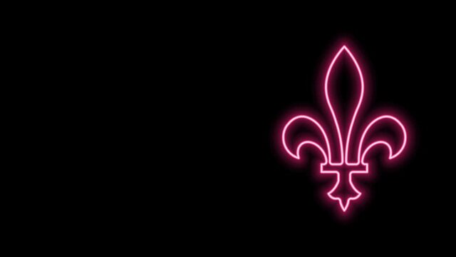 Glowing neon line Fleur De Lys icon isolated on black background. 4K Video motion graphic animation