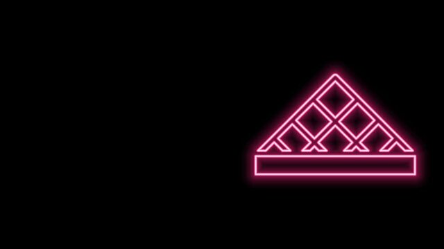 Glowing neon line Louvre glass pyramid icon isolated on black background. Louvre museum. 4K Video motion graphic animation