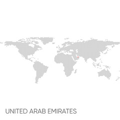 Dotted world map with marked United Arab Emirates