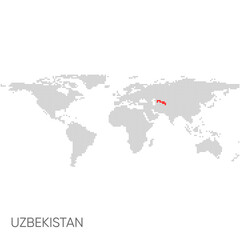 Dotted world map with marked uzbekistan