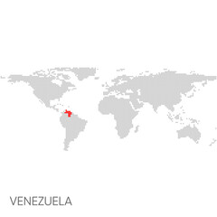 Fototapeta na wymiar Dotted world map with marked venezuela