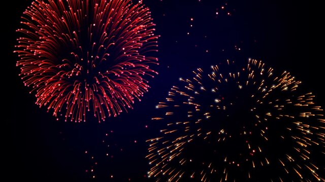 夜空に輝く打ち上げ花火のアニメーション。ループする花火エフェクト動画素材。