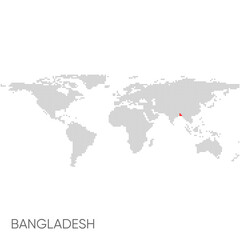 Fototapeta na wymiar Dotted world map with marked bangladesh