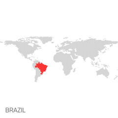 Dotted world map with marked brazil