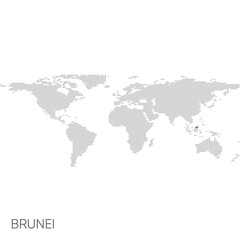 Dotted world map with marked brunei
