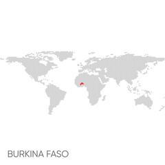 Dotted world map with marked burkina faso