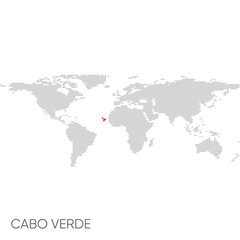 Dotted world map with marked cabo verde