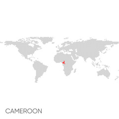 Fototapeta na wymiar Dotted world map with marked cameroon