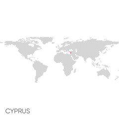 Fototapeta na wymiar Dotted world map with marked cyprus