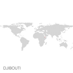 Fototapeta na wymiar Dotted world map with marked djibouti