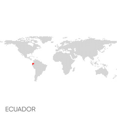 Dotted world map with marked ecuador