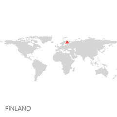 Dotted world map with marked finland