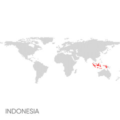 Fototapeta na wymiar Dotted world map with marked indonesia
