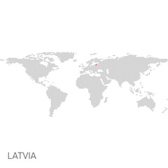 Dotted world map with marked latvia