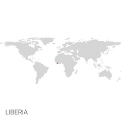 Fototapeta na wymiar Dotted world map with marked liberia