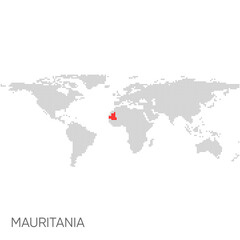 Dotted world map with marked mauritania