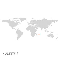 Dotted world map with marked mauritius