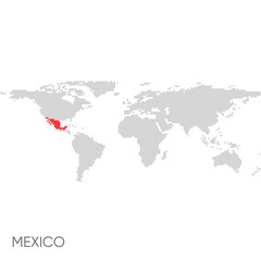 Fototapeta na wymiar Dotted world map with marked mexico