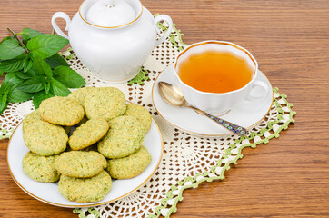Homemade tasty cakes, mint cookies. Studio Photo