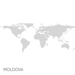 Fototapeta na wymiar Dotted world map with marked moldova