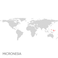 Fototapeta na wymiar Dotted world map with marked micronesia
