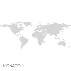 Fototapeta na wymiar Dotted world map with marked monaco
