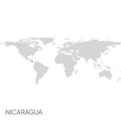 Dotted world map with marked nicaragua