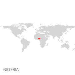 Fototapeta na wymiar Dotted world map with marked nigeria