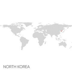 Dotted world map with marked north korea