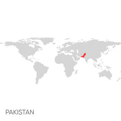 Fototapeta na wymiar Dotted world map with marked pakistan