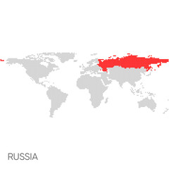 Dotted world map with marked russia