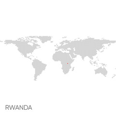 Dotted world map with marked rwanda