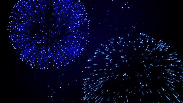青い打ち上げ花火のアニメーション。ループする花火エフェクト動画素材。