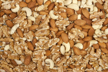 Background of various nuts (almond,walnut,cashew nut).