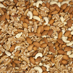Background of various nuts (almond,walnut,cashew nut).