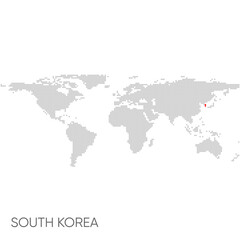 Dotted world map with marked south korea