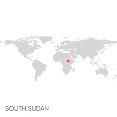Fototapeta na wymiar Dotted world map with marked south sudan
