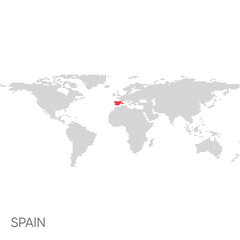 Dotted world map with marked spain