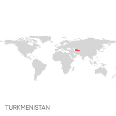 Dotted world map with marked turkmenistan