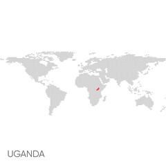 Dotted world map with marked uganda