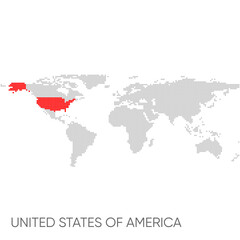 Dotted world map with marked United States of America