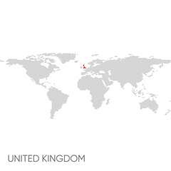 Dotted world map with marked united kingdom