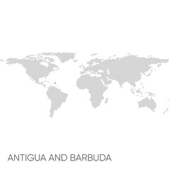Fototapeta na wymiar Dotted world map with marked Antigua and Barbuda