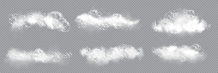 Bath foam soap with bubbles isolated vector illustration on transparent background. Set of shampoo and soap foam lather vector illustration.