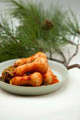 korean traditional food, Young radish kimchi (Chonggak kimchi).