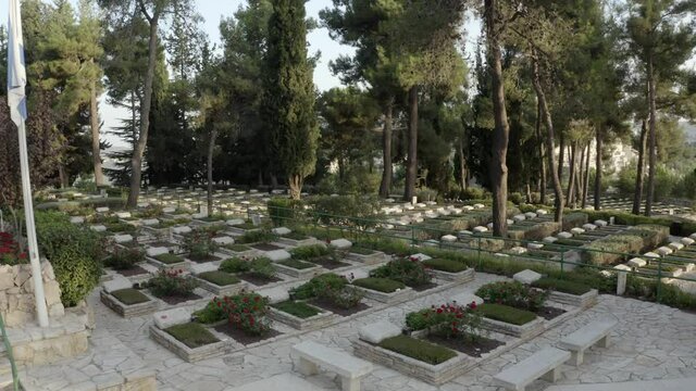 Mount Herzl Cemetery , Jerusalem
Drone view over Jerusalem,With pine forest, Israel's national cemetery

